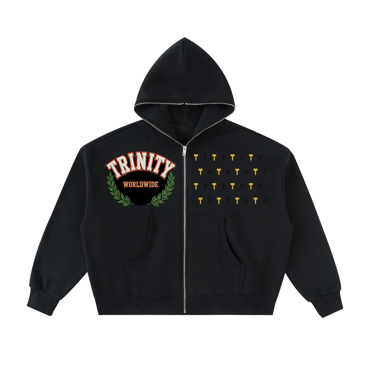 TRINITY X MIDNIGHT AURA Fleeced Full-Zip Boxy Hoodie