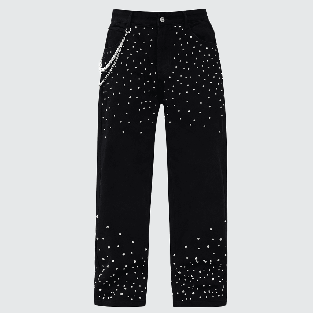 TRINITY Unisex Rhinestone-Embellished Relaxed Straight-Leg Jeans