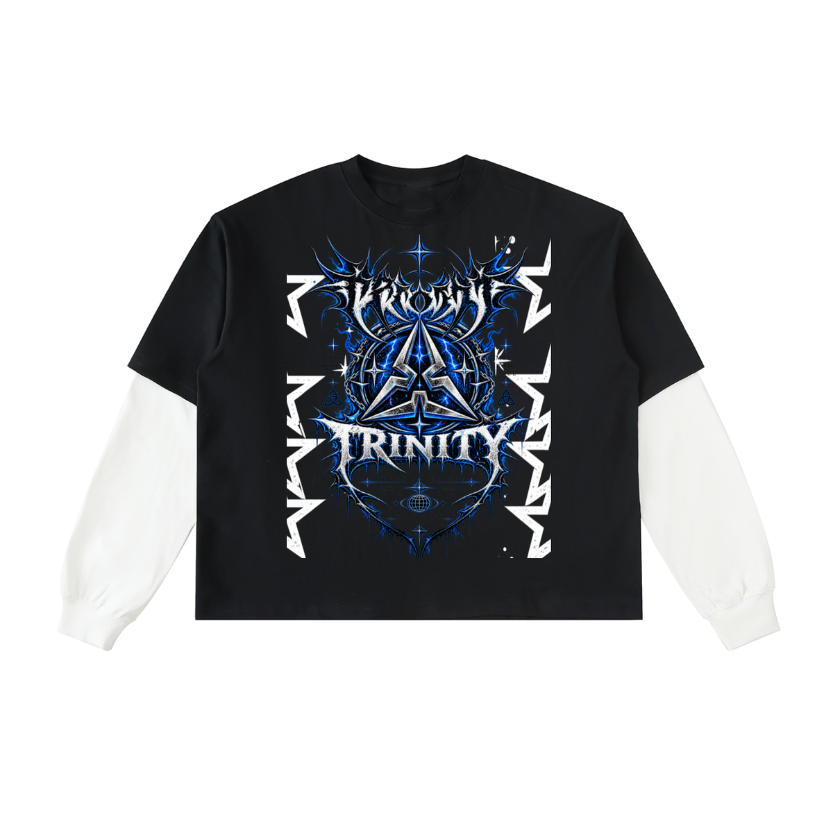 TRINITY Layered Contrast Sleeve Cotton T-Shirt