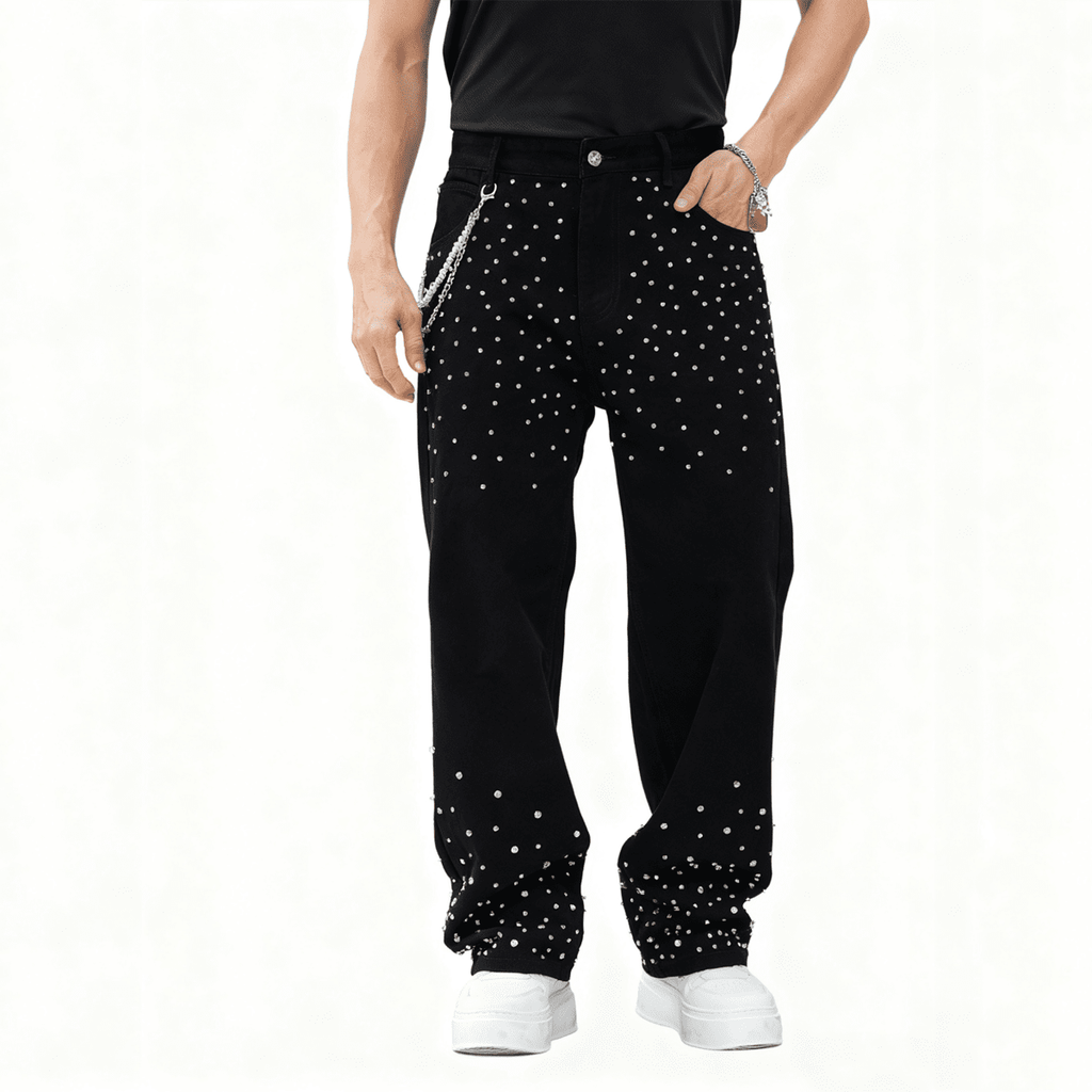 TRINITY Unisex Rhinestone-Embellished Relaxed Straight-Leg Jeans