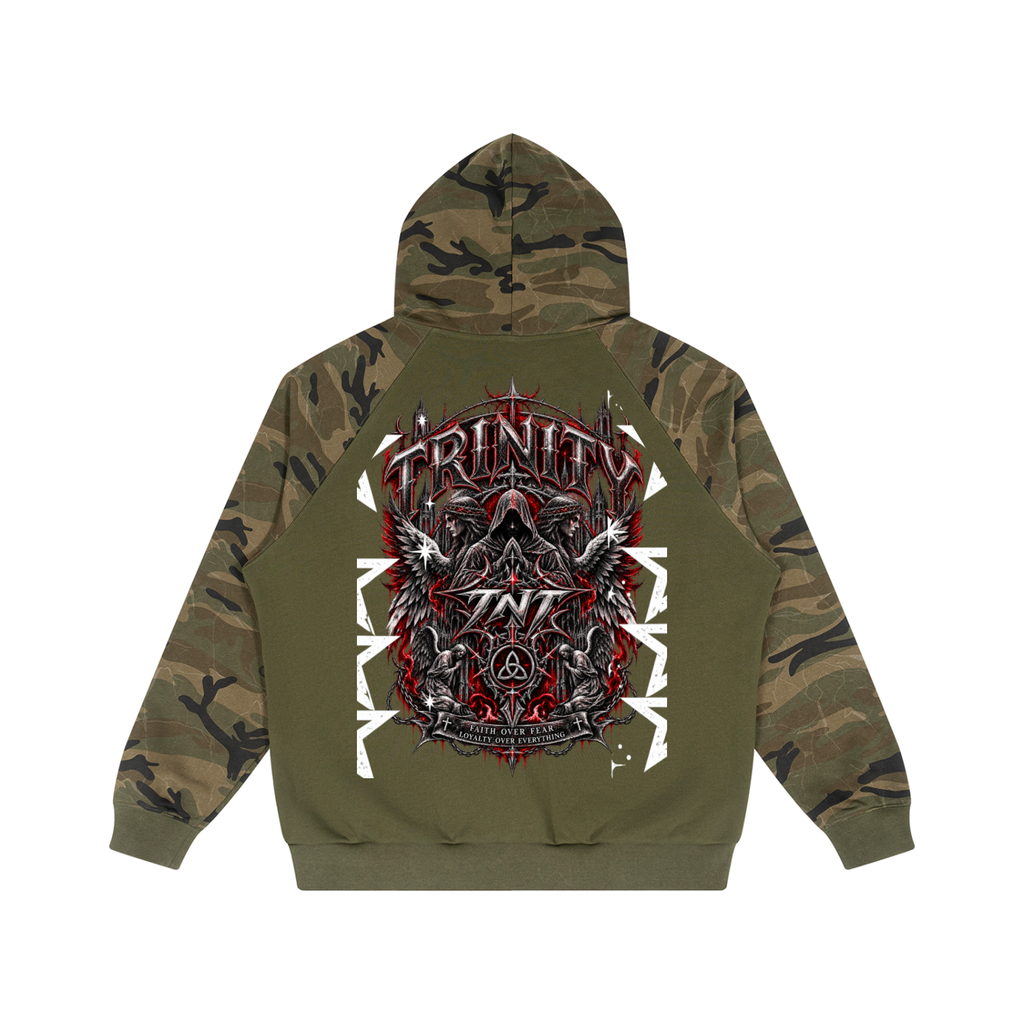 TRINITY Unisex Camo-Splice Raglan Zip Hoodie