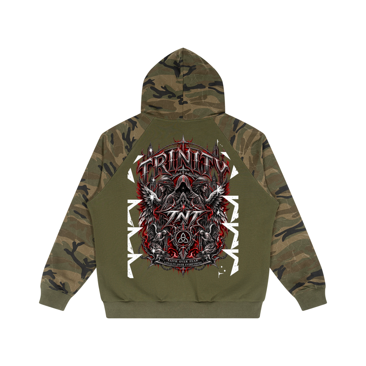 TRINITY Unisex Camo-Splice Raglan Zip Hoodie