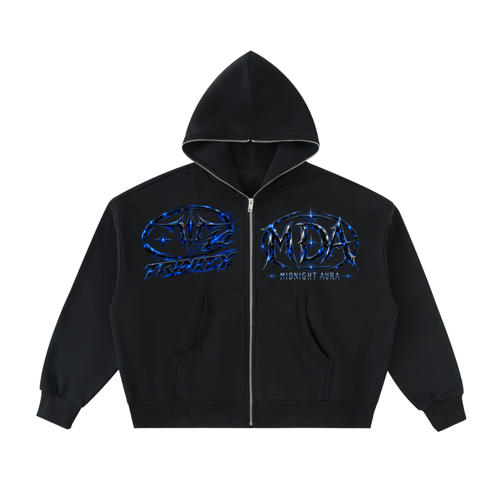 TRINITY X MIDNIGHT AURA Fleeced Full-Zip Boxy Hoodie