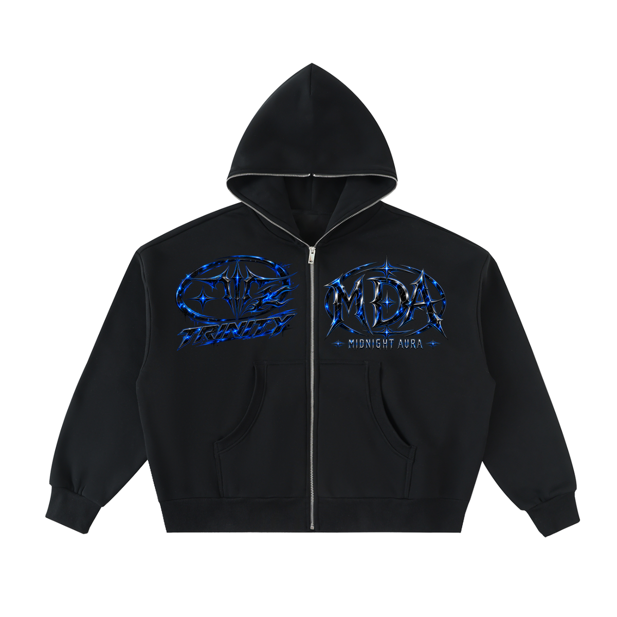 TRINITY X MIDNIGHT AURA Fleeced Full-Zip Boxy Hoodie