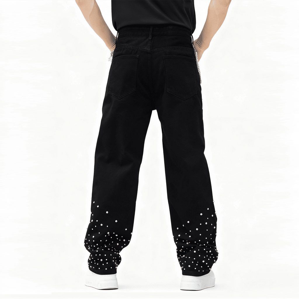 TRINITY Unisex Rhinestone-Embellished Relaxed Straight-Leg Jeans