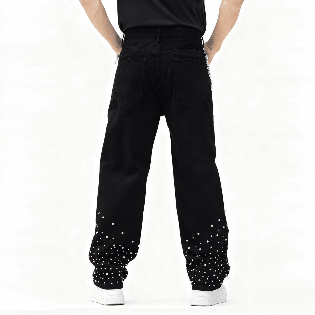 TRINITY Unisex Rhinestone-Embellished Relaxed Straight-Leg Jeans