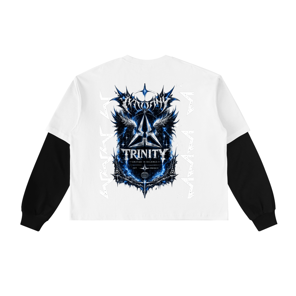 TRINITY Layered Contrast Sleeve Cotton T-Shirt