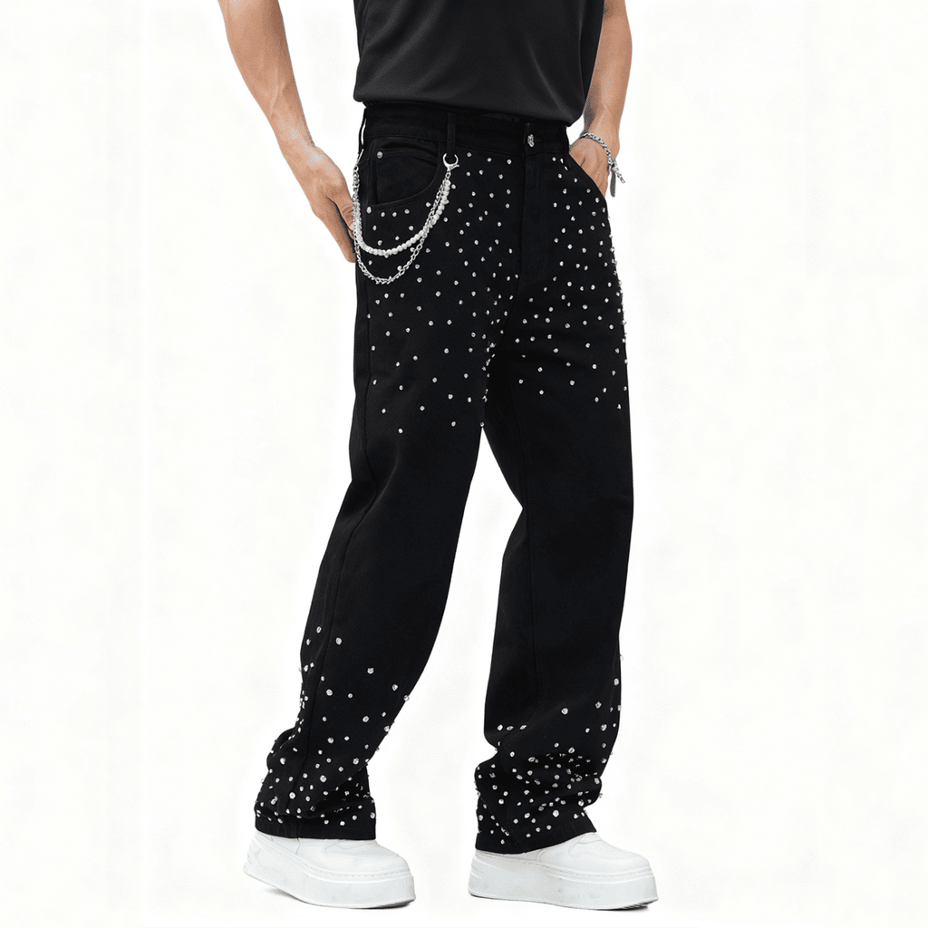 TRINITY Unisex Rhinestone-Embellished Relaxed Straight-Leg Jeans