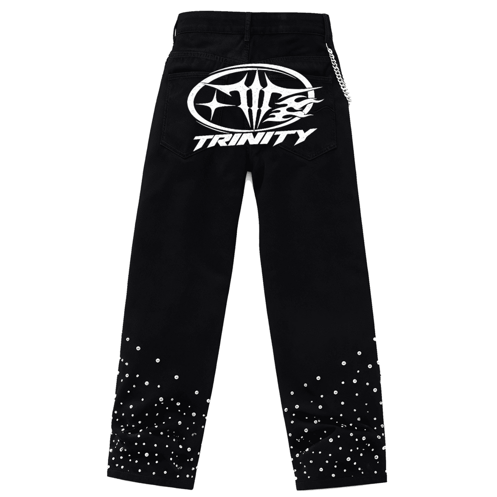 TRINITY Unisex Rhinestone-Embellished Relaxed Straight-Leg Jeans