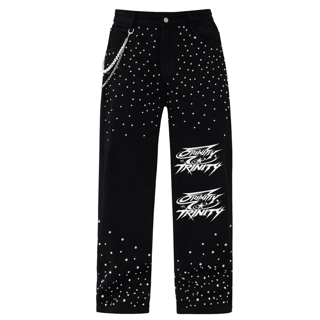 TRINITY Unisex Rhinestone-Embellished Relaxed Straight-Leg Jeans