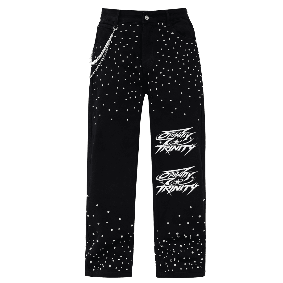 TRINITY Unisex Rhinestone-Embellished Relaxed Straight-Leg Jeans