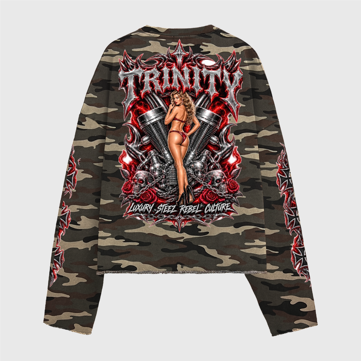Unisex Heavyweight Camo Cropped Crewneck Sweatshirt (420GSM)
