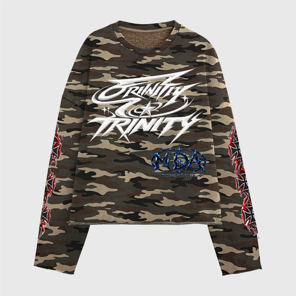 Unisex Heavyweight Camo Cropped Crewneck Sweatshirt (420GSM)