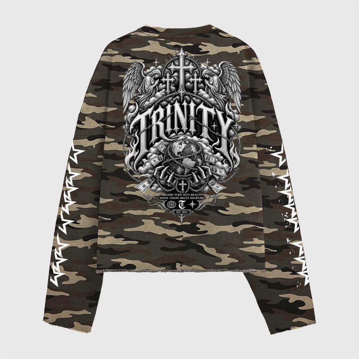 TRINITY Unisex Heavyweight Camo Cropped Crewneck Sweatshirt (420GSM)