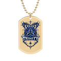 Trinity Gothic Crest Dog Tag Necklace — Blue Celtic Pentagram Pendant