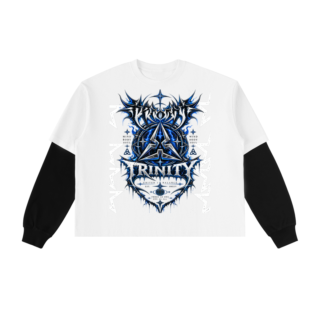 TRINITY Layered Contrast Sleeve Cotton T-Shirt