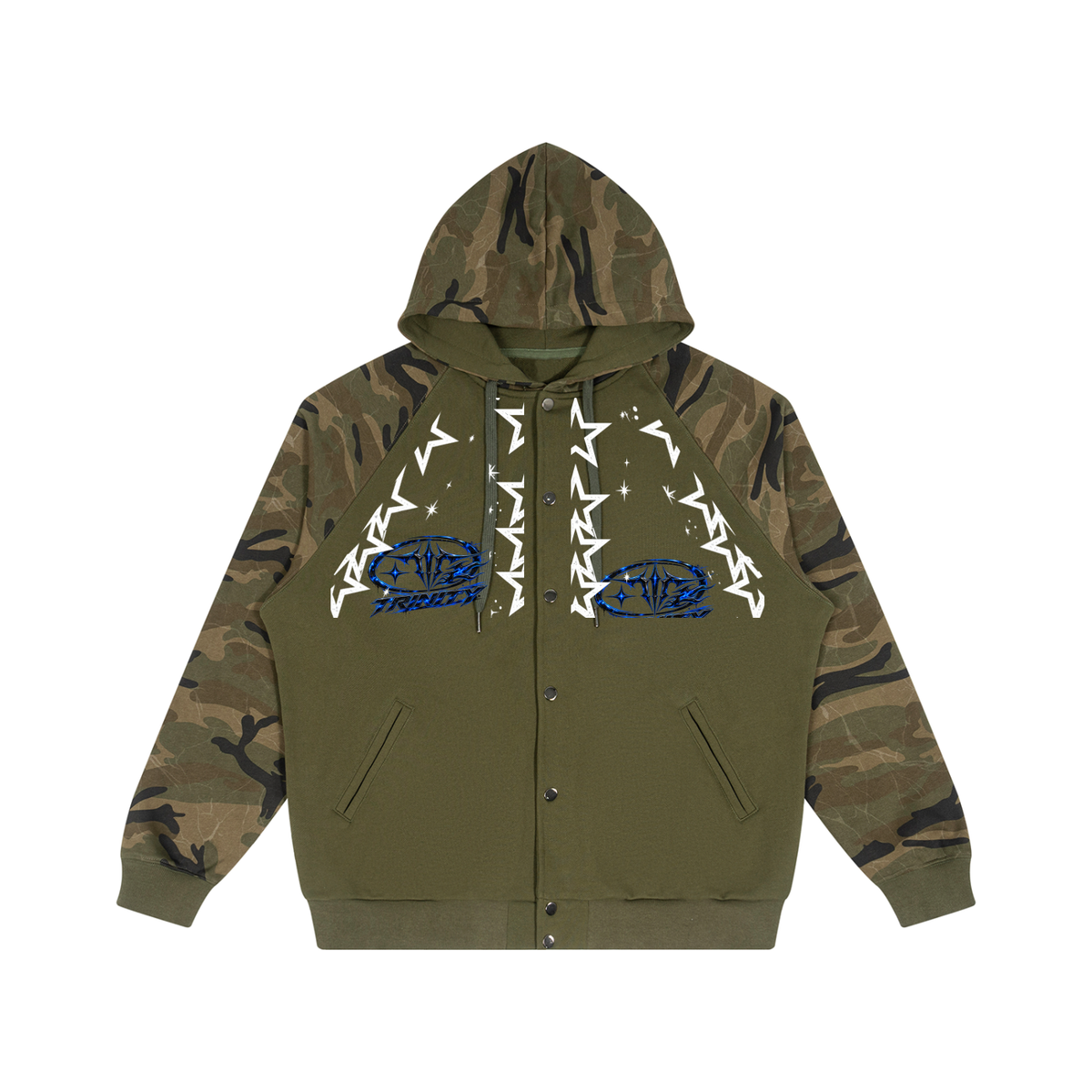 TRINITY Unisex Camo-Splice Raglan Zip Hoodie