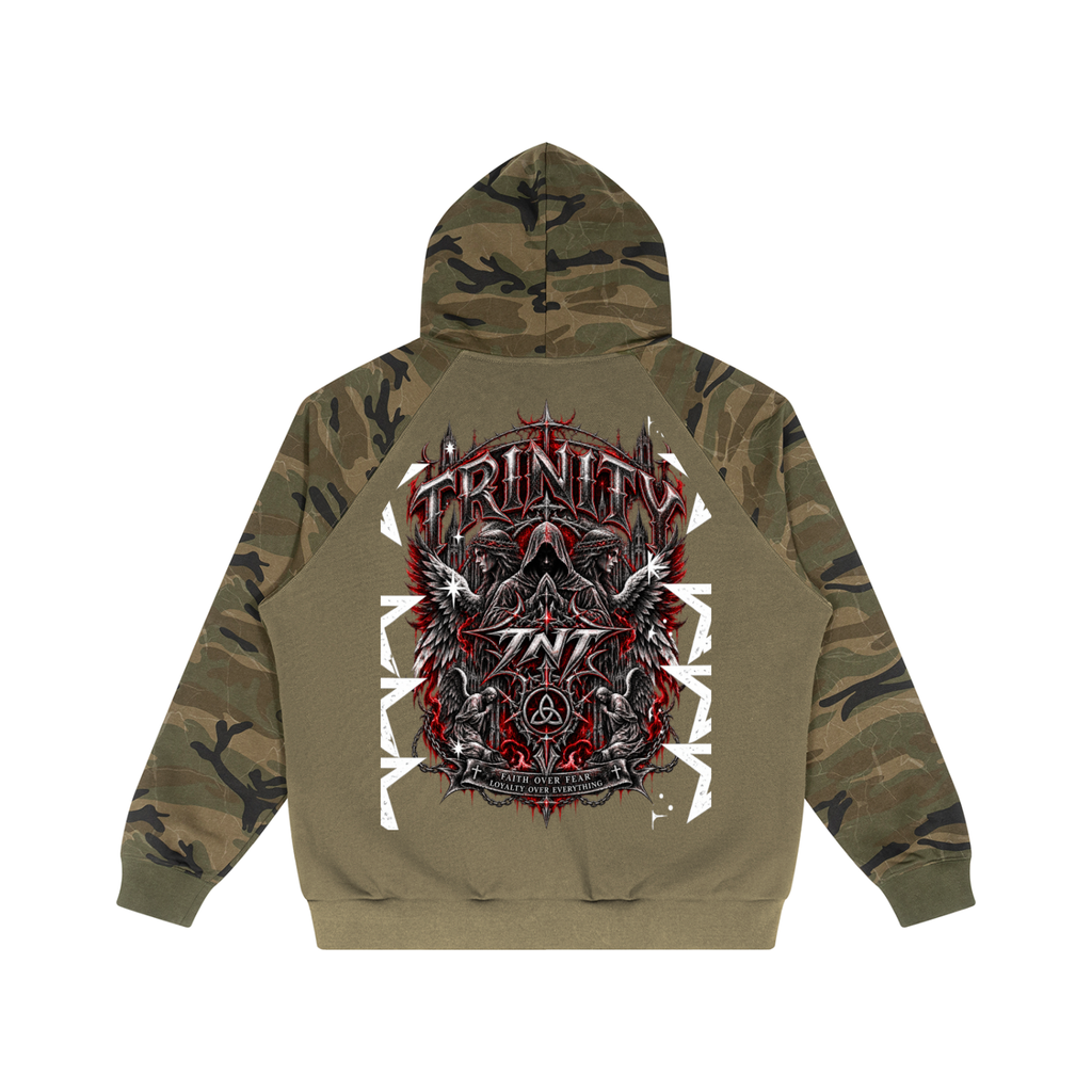 TRINITY Unisex Camo-Splice Raglan Zip Hoodie
