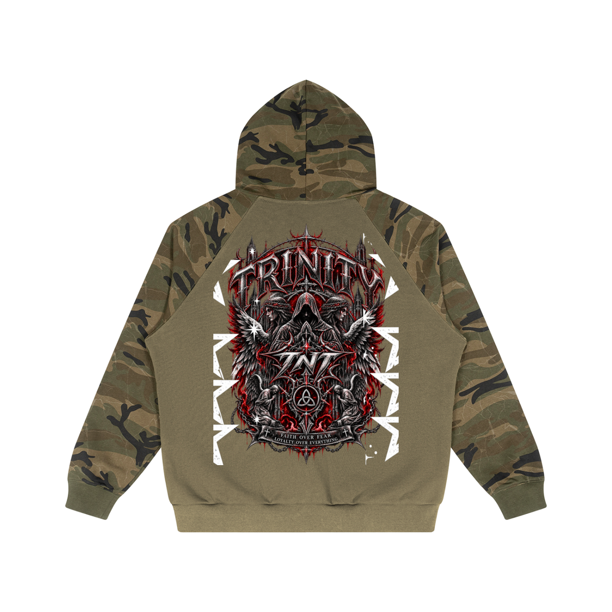TRINITY Unisex Camo-Splice Raglan Zip Hoodie