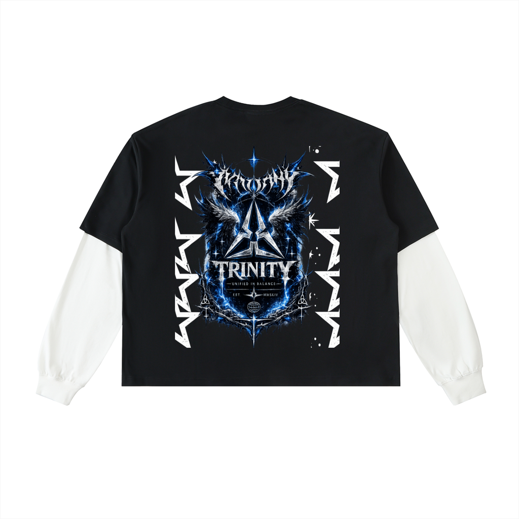 TRINITY Layered Contrast Sleeve Cotton T-Shirt