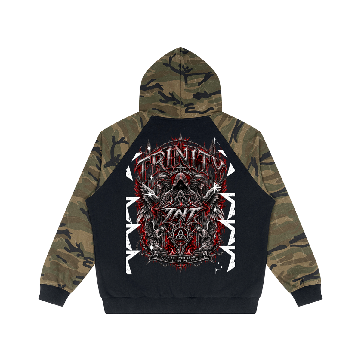TRINITY Unisex Camo-Splice Raglan Zip Hoodie