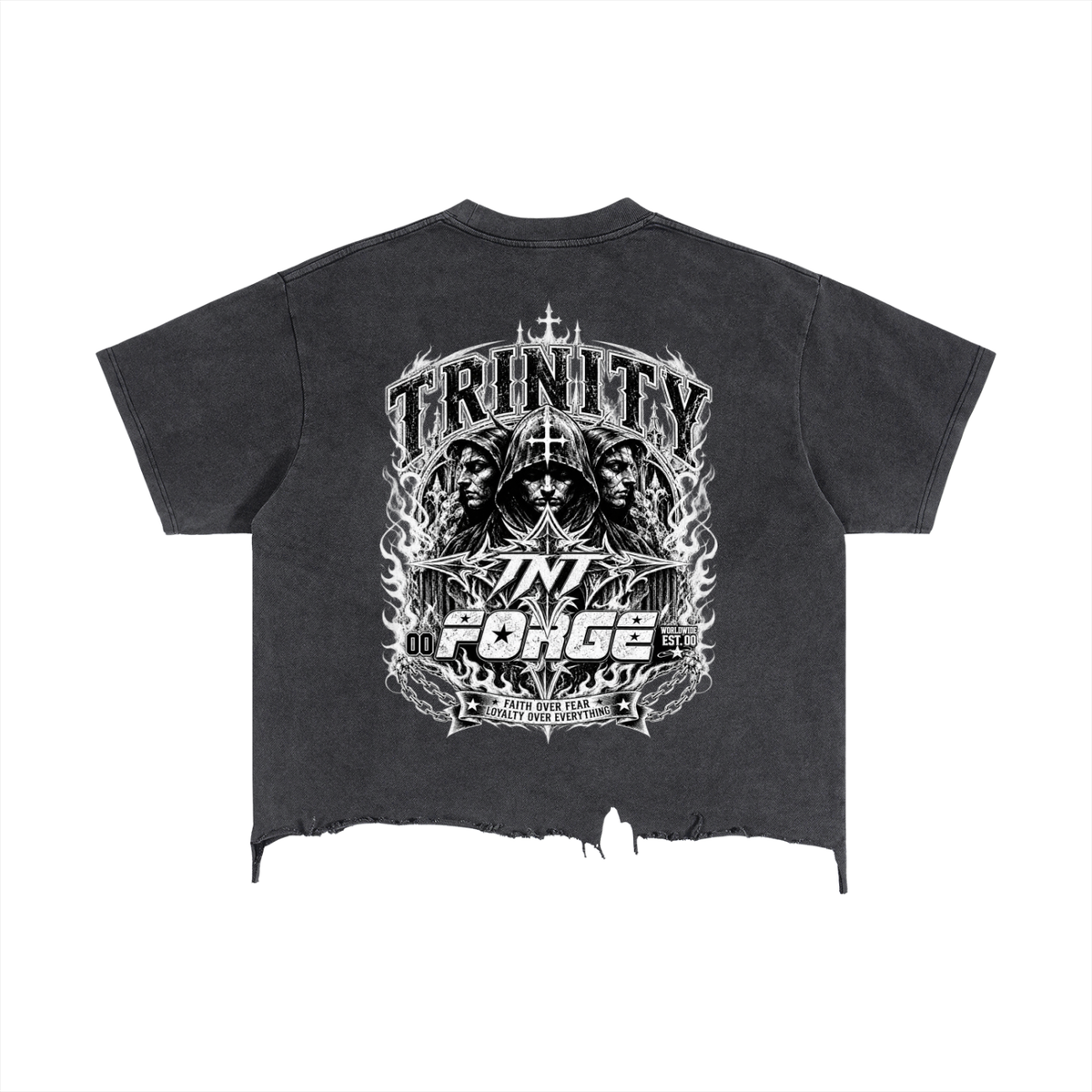 TRINITY Vintage Wash Boxy Distressed Hem T-Shirt