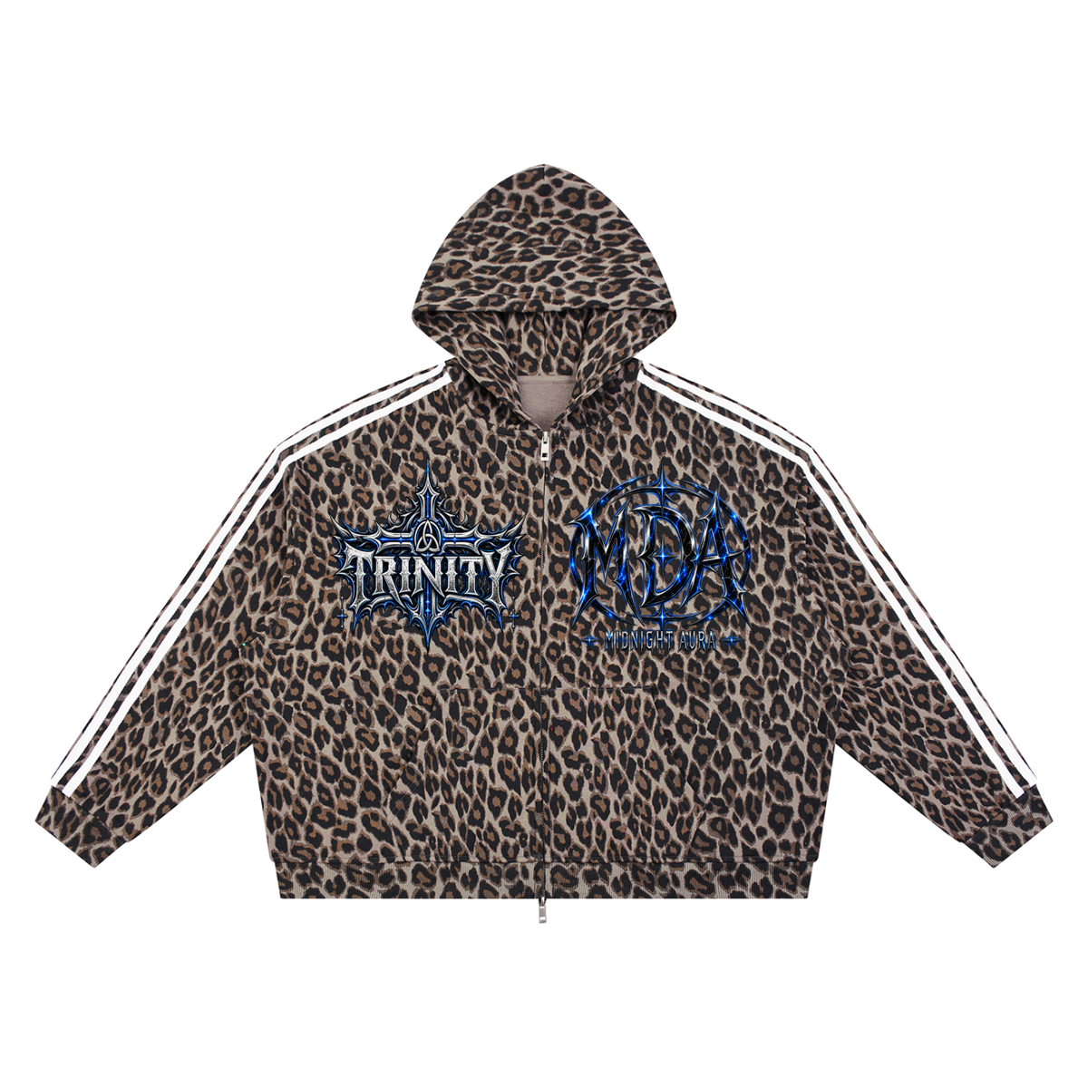 TRINITY X MIDNIGHT AURA Unisex Leopard Full Zip Hoodie