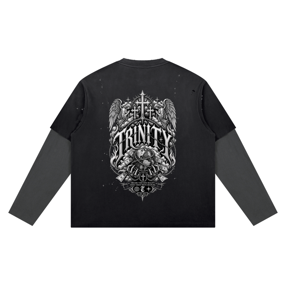 TRINITY Unisex Vintage Wash Distressed Layer T-Shirt